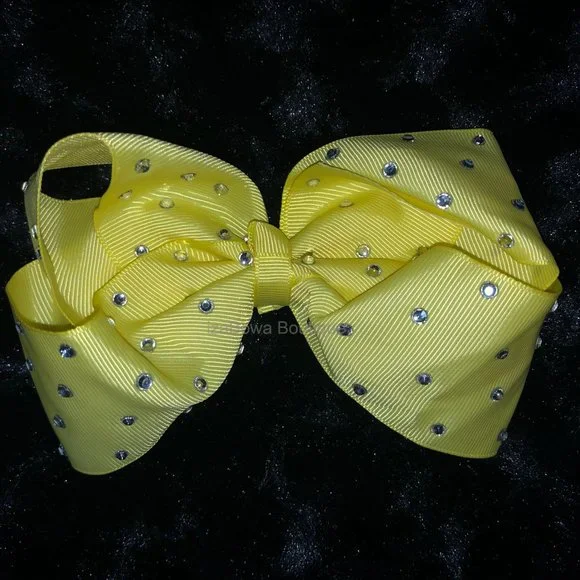 Pale Yellow 6" Rhinestone Boutique Bow   5B1829  Handmade NWT Boutique - Picture 3 of 3